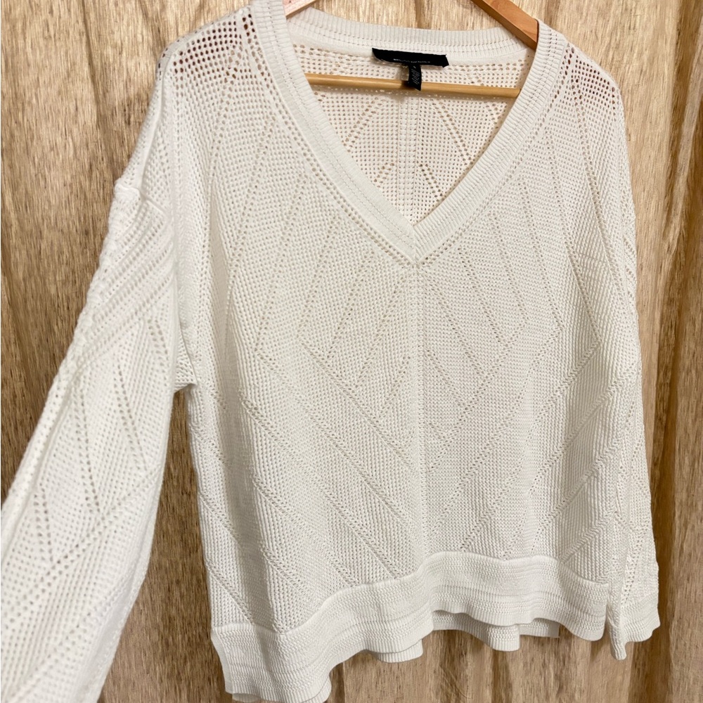 White House Black Market Ivory V-Neck Sweater